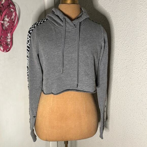 Hollister Tops - Hollister Cropped Logo Hooded Gray Checkerboard Taxi Sweatshirt XS Racing Casual